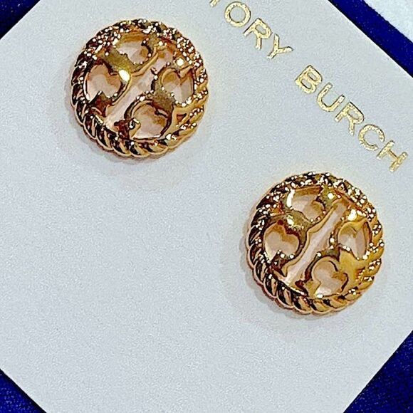 TORY BURCH LOGO ROPE STUD EARRINGS - Picture 1 of 3